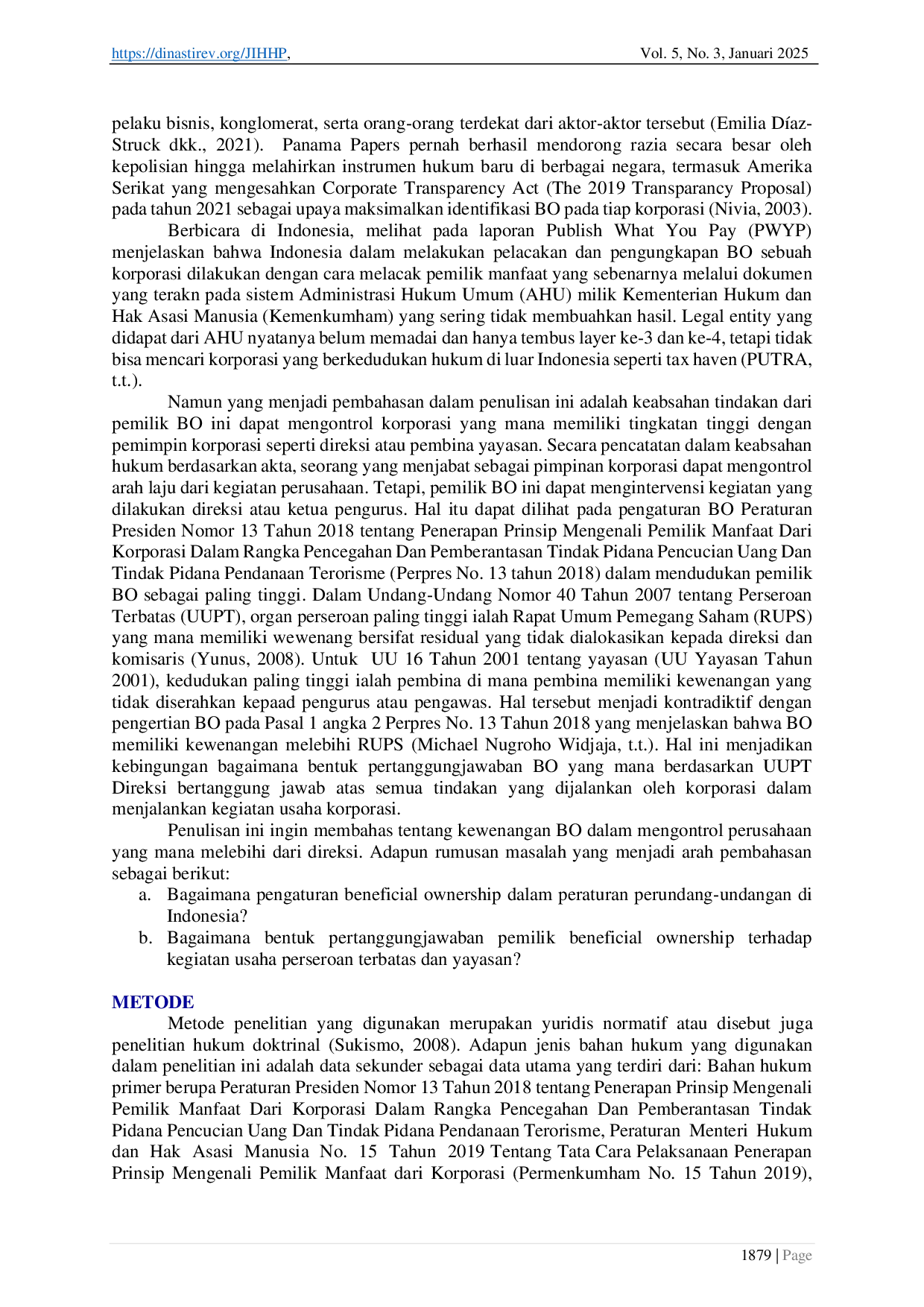 JURIS Konsep Pertanggungjawaban oleh Benefical Ownership dalam Menjalankan Kegiatan Korporasi