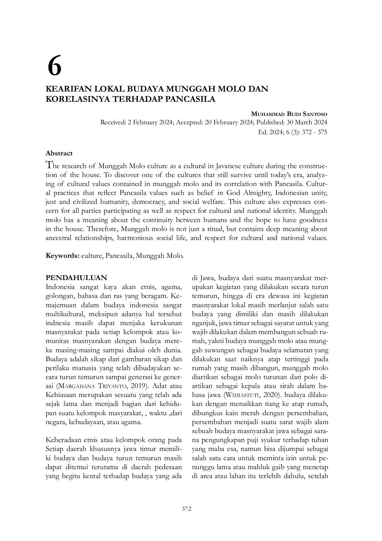 JURIS Kearifan Lokal Budaya Munggah Molo dan Korelasinya Terhadap Pancasila