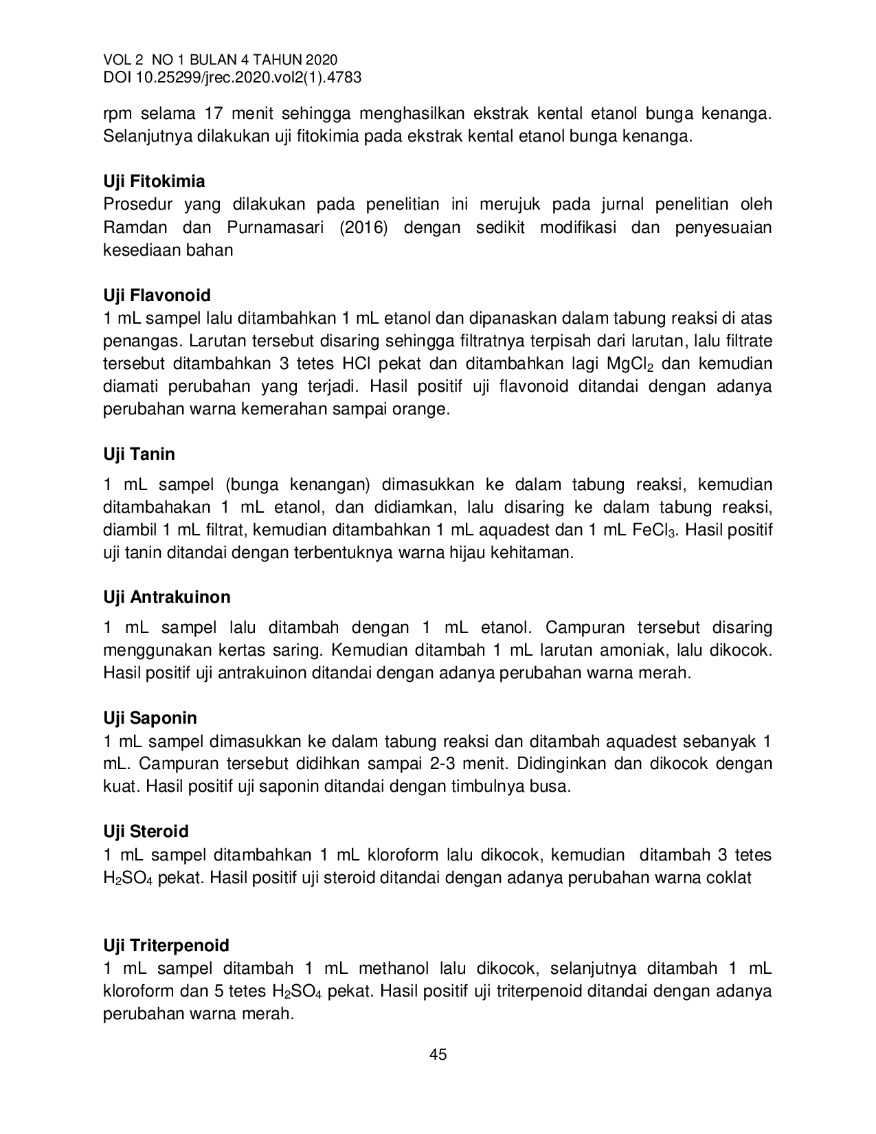 JURIS ANALISIS KUALITATIF KANDUNGAN BUNGA KENANGA Cananga odorata SECARA FITOKIMIA dengan MENGGUNAKAN PELARUT ETANOL