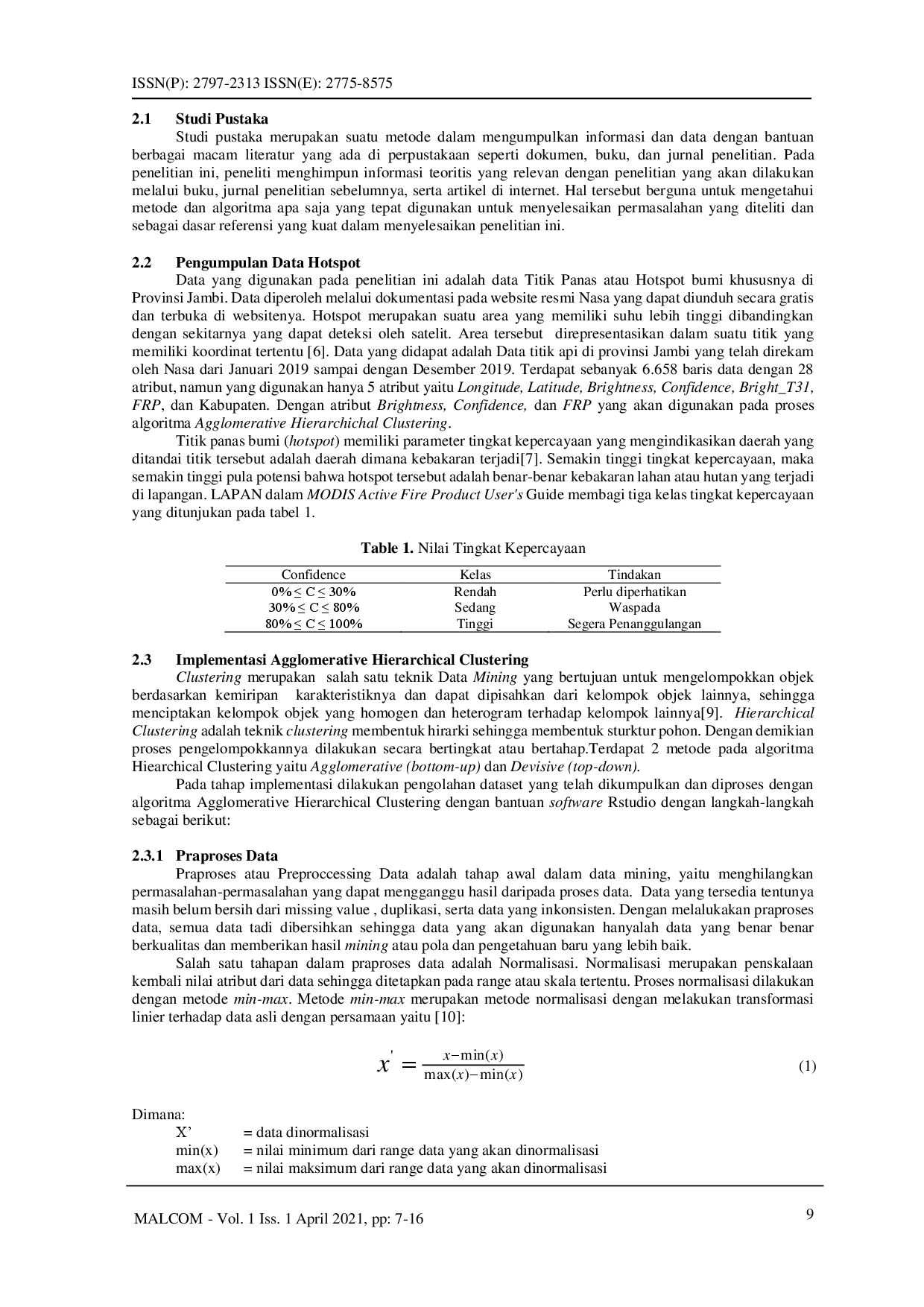 juris Pengelompokkan Titik Api di Provinsi Jambi dengan Algoritma Agglomerative Hierarchical Clustering
