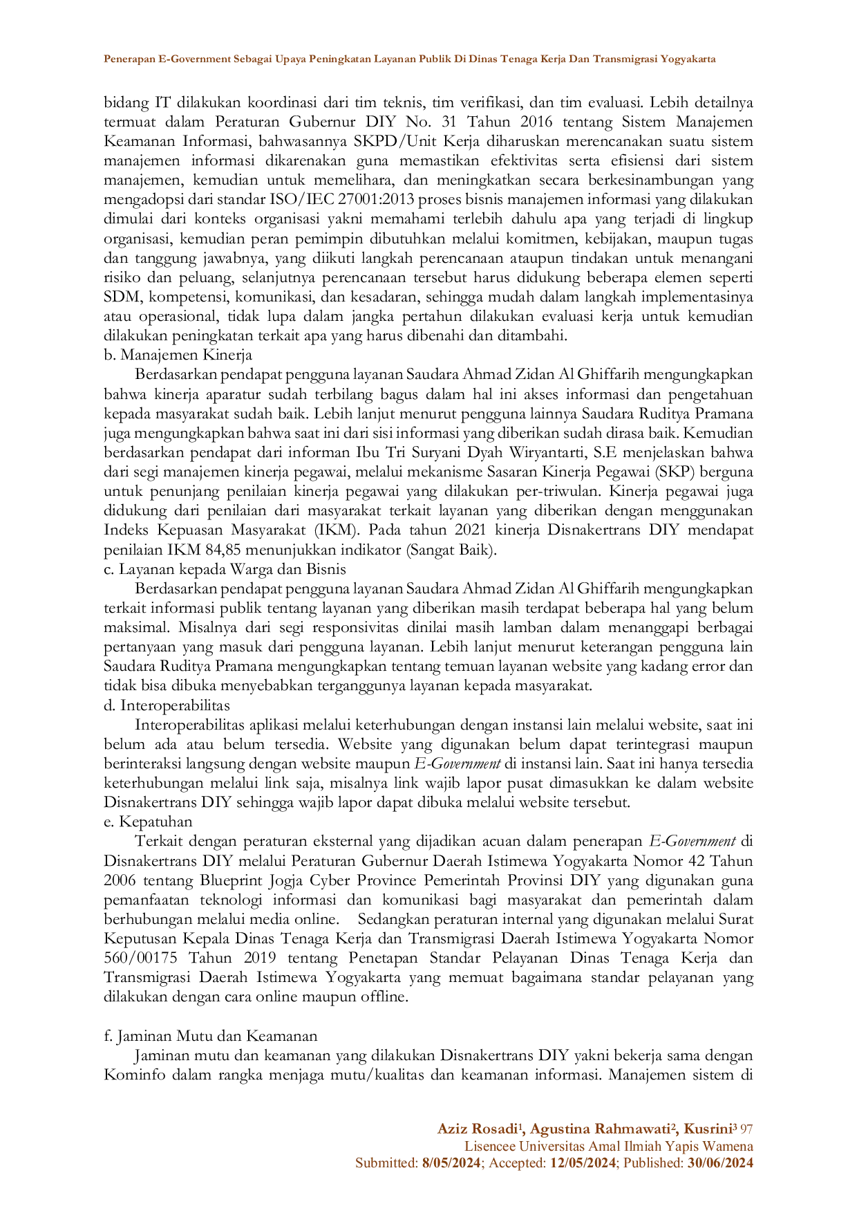 JURIS Penerapan E Government Sebagai Upaya Peningkatan Layanan Publik di Dinas Tenaga Kerja dan Transmigrasi Yogyakarta