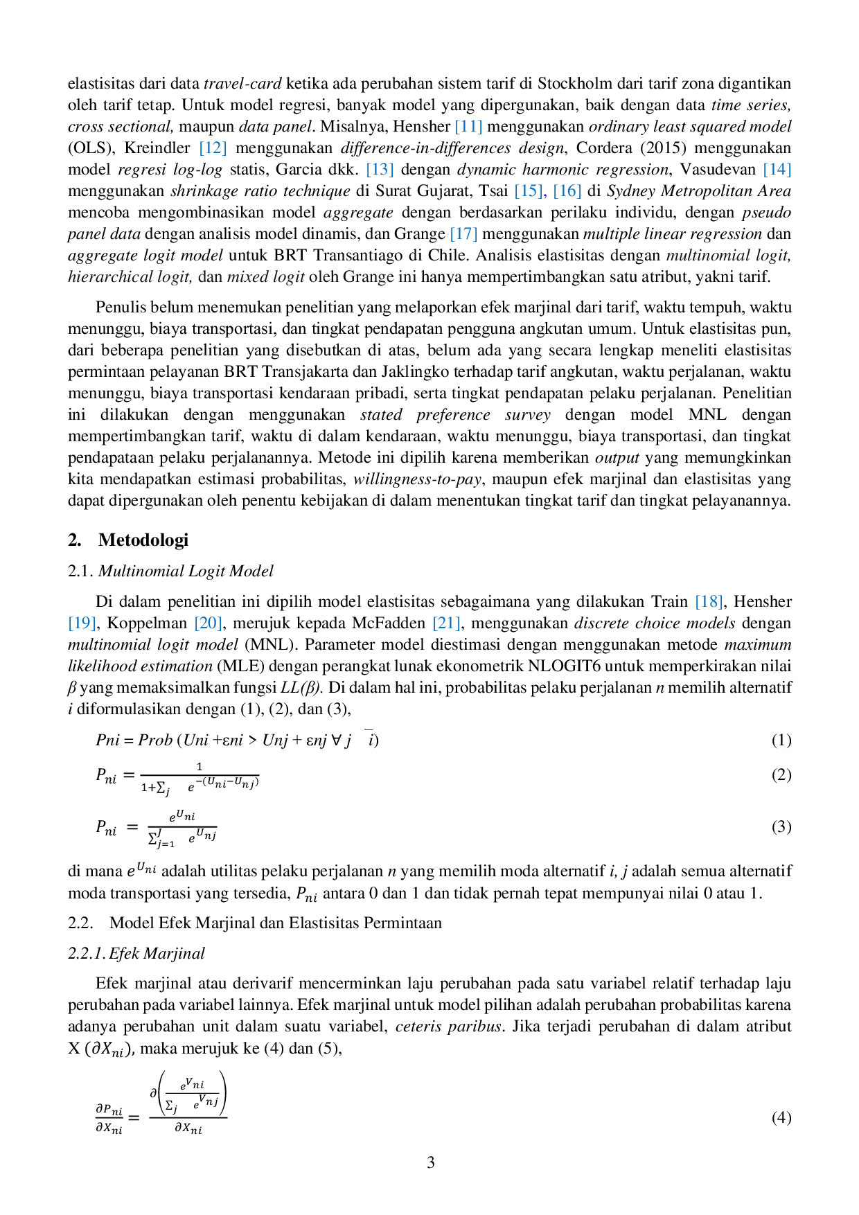 JURIS Mengukur Efek Marjinal dan Elastisitas Permintaan Transjakarta dan Jaklingko dengan Multinomial Logit Model