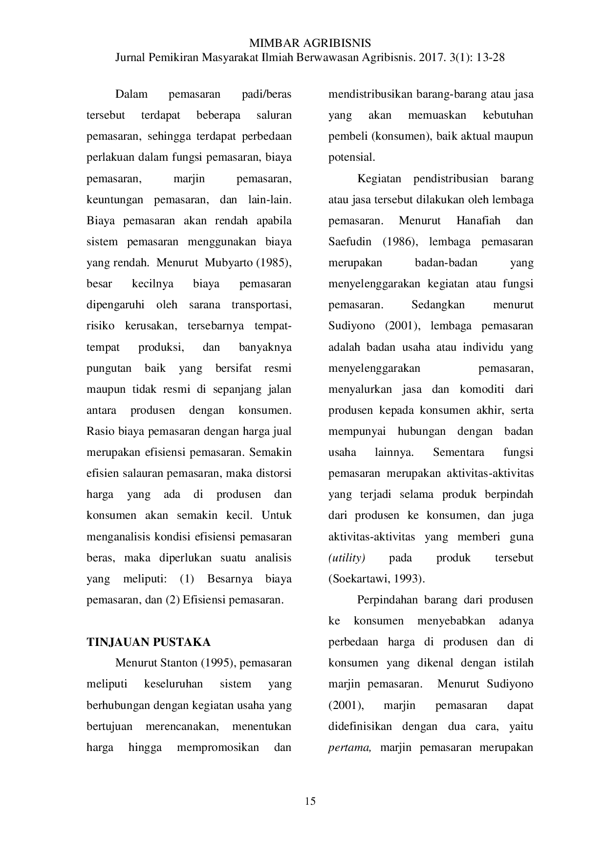 juris Efisiensi Pemasaran Beras Di Kabupaten Ciamis Dan Jawa Barat