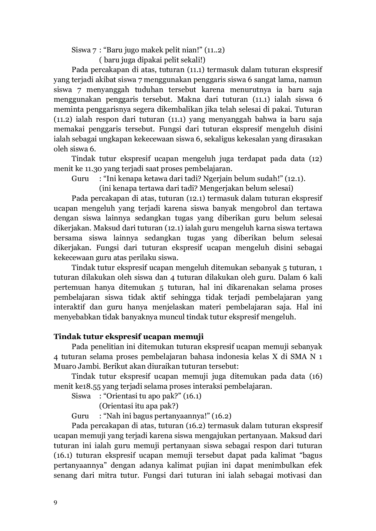 JURIS Tindak Tutur Ekspresif Dalam Pembelajaran Bahasa Kelas X Sma N 1 Muaro Jambi