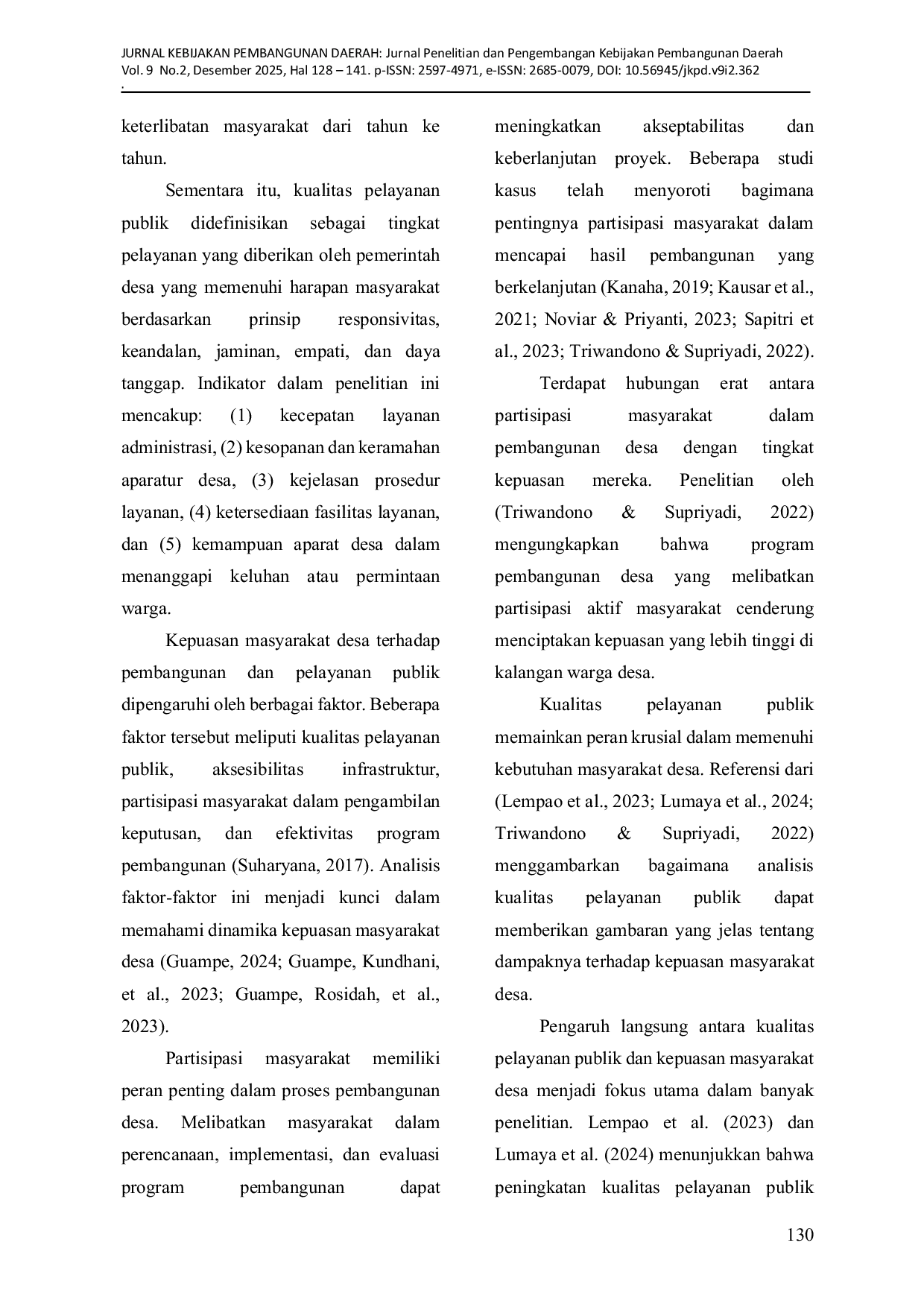 JURIS Pengaruh Partisipasi Masyarakat Dalam Pembangunan Dan Kualitas Pelayanan Publik Terhadap Kepuasan Masyarakat Desa Mayoa