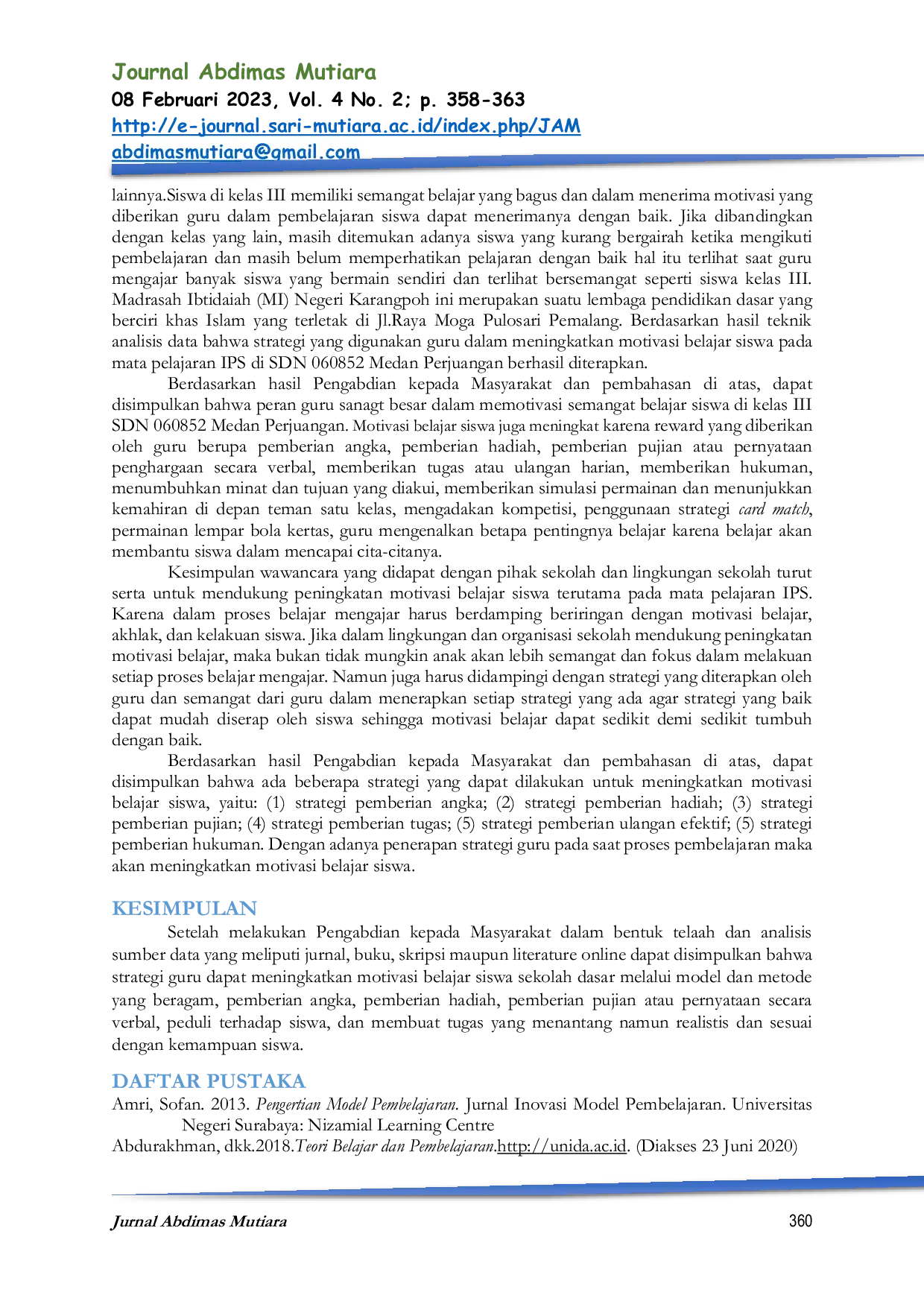 JURIS Sosialisasi Peran Guru Untuk Meningkatkan Motivasi Belajar Siswa SDN 060852 Medan Perjuangan