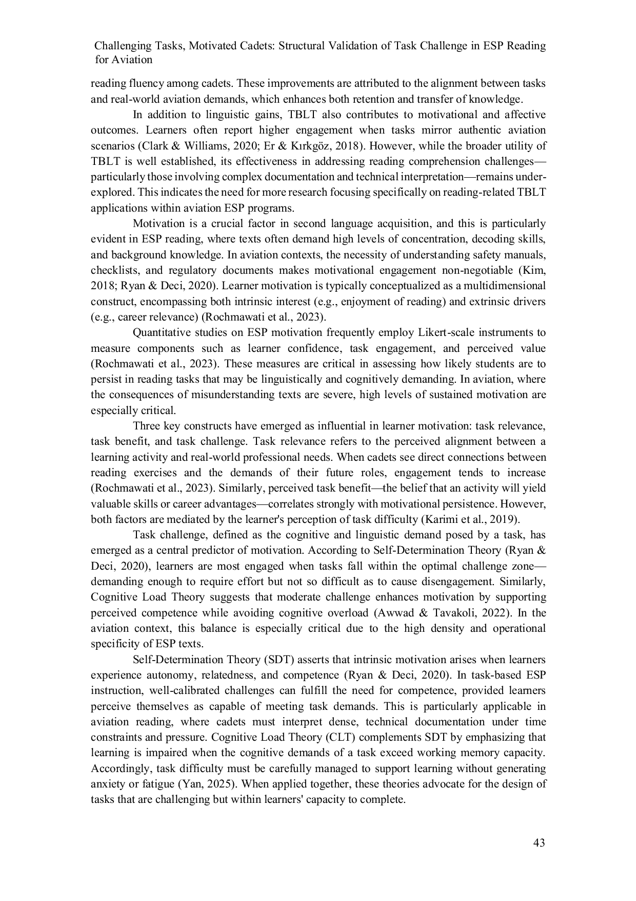 JURIS Challenging Tasks Motivated Cadets Structural Validation of Task Challenge in ESP Reading for Aviation