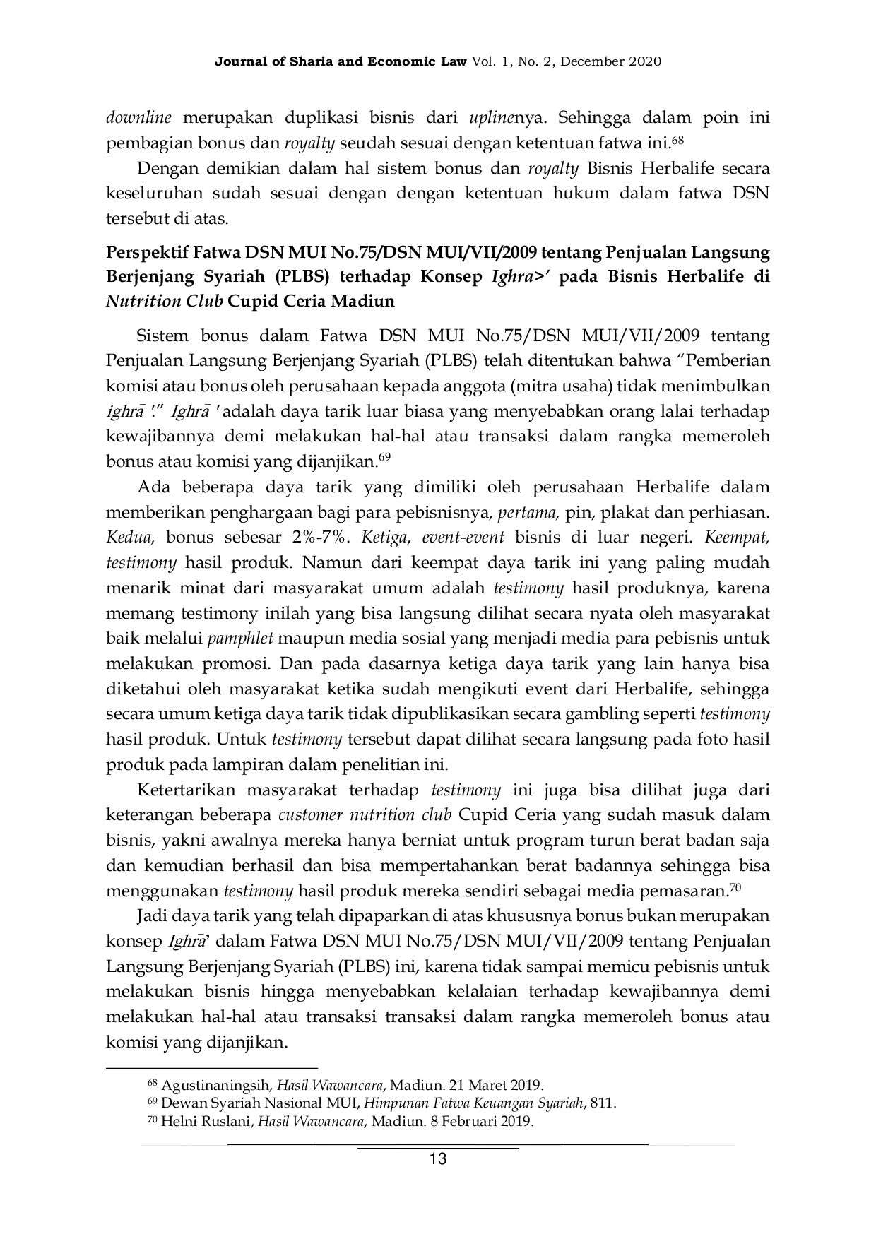 JURIS Bisnis Herbalife Nutrition Club Cupid Ceria Perspektif Fatwa DSN MUI NO 75 DSN MUI VII 2009