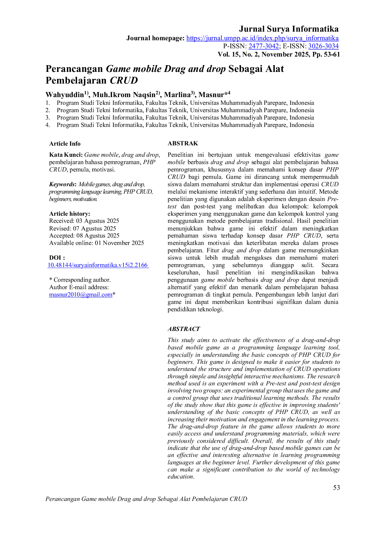 JURIS Perancangan Game Mobile Drag And Drop Sebagai Alat Pembelajaran CRUD