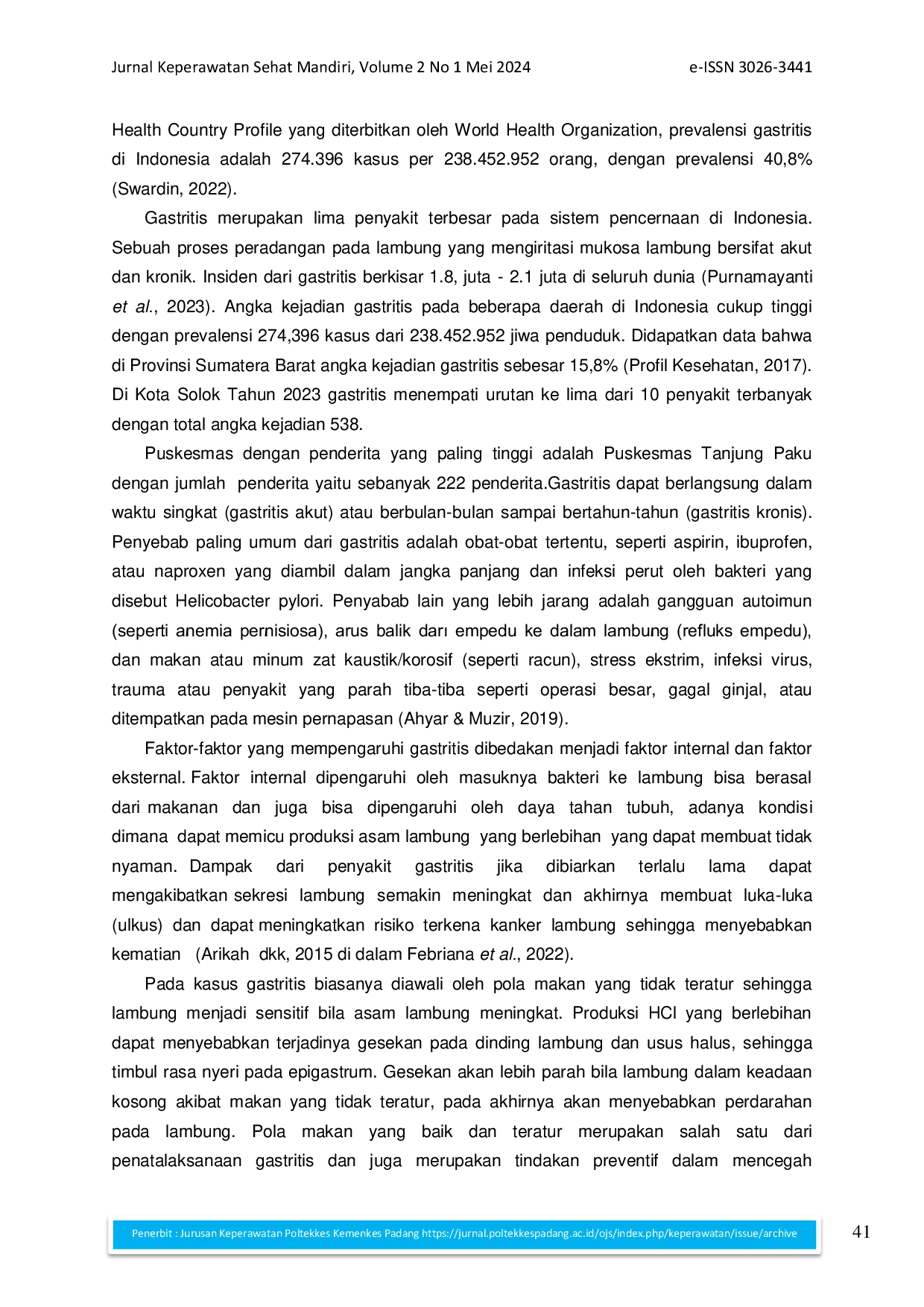 juris Gambaran Tingkat Stres dan Pola Makan pada Penderitagastritis di Puskesmas Tanjung Paku Kota Solok Tahun 2024