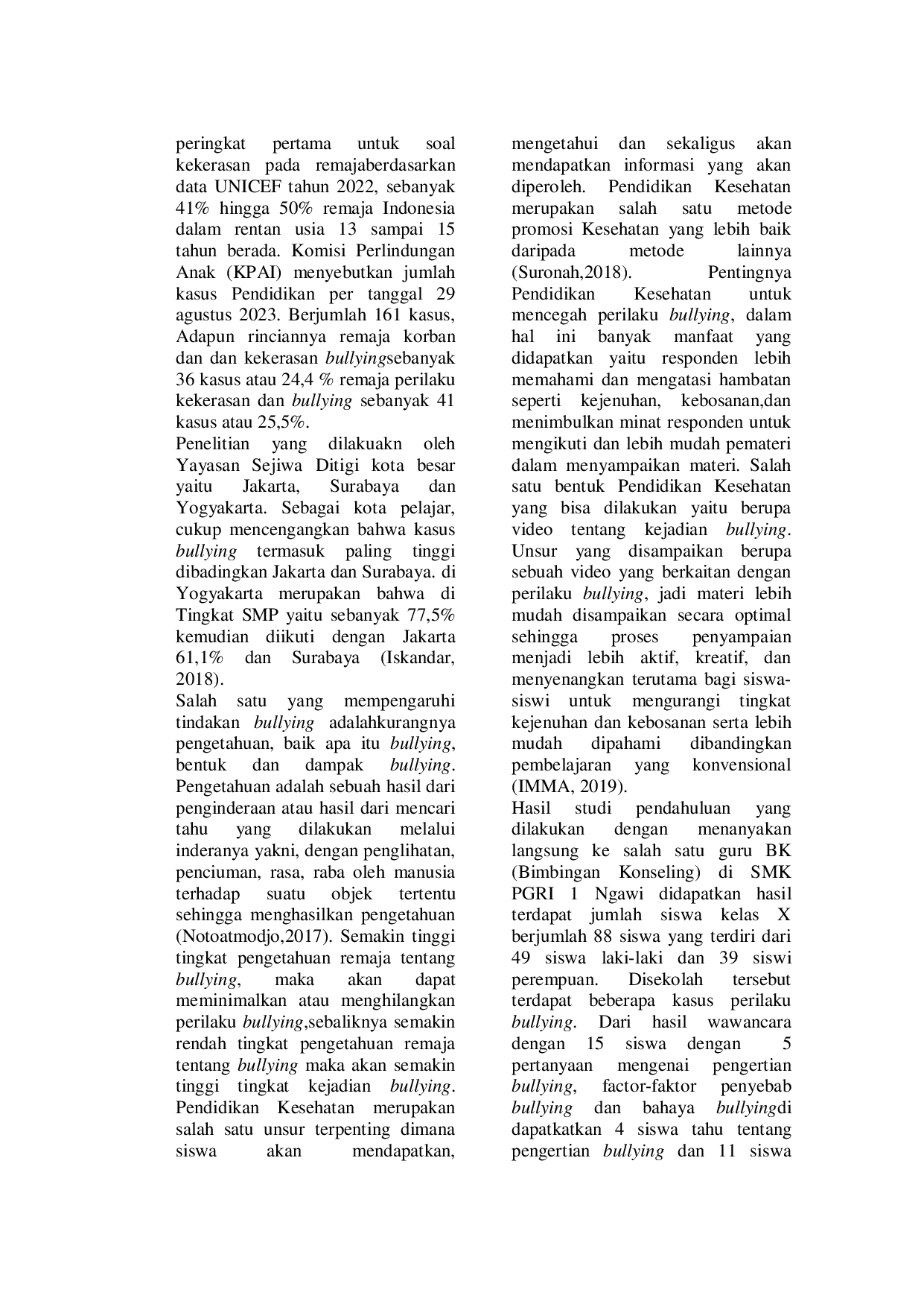 juris Pengaruh Pendidikan Kesehatan Dengan Media Video Tentang Bullying Terhadap Pengetahuan Bullying Pada Remaja