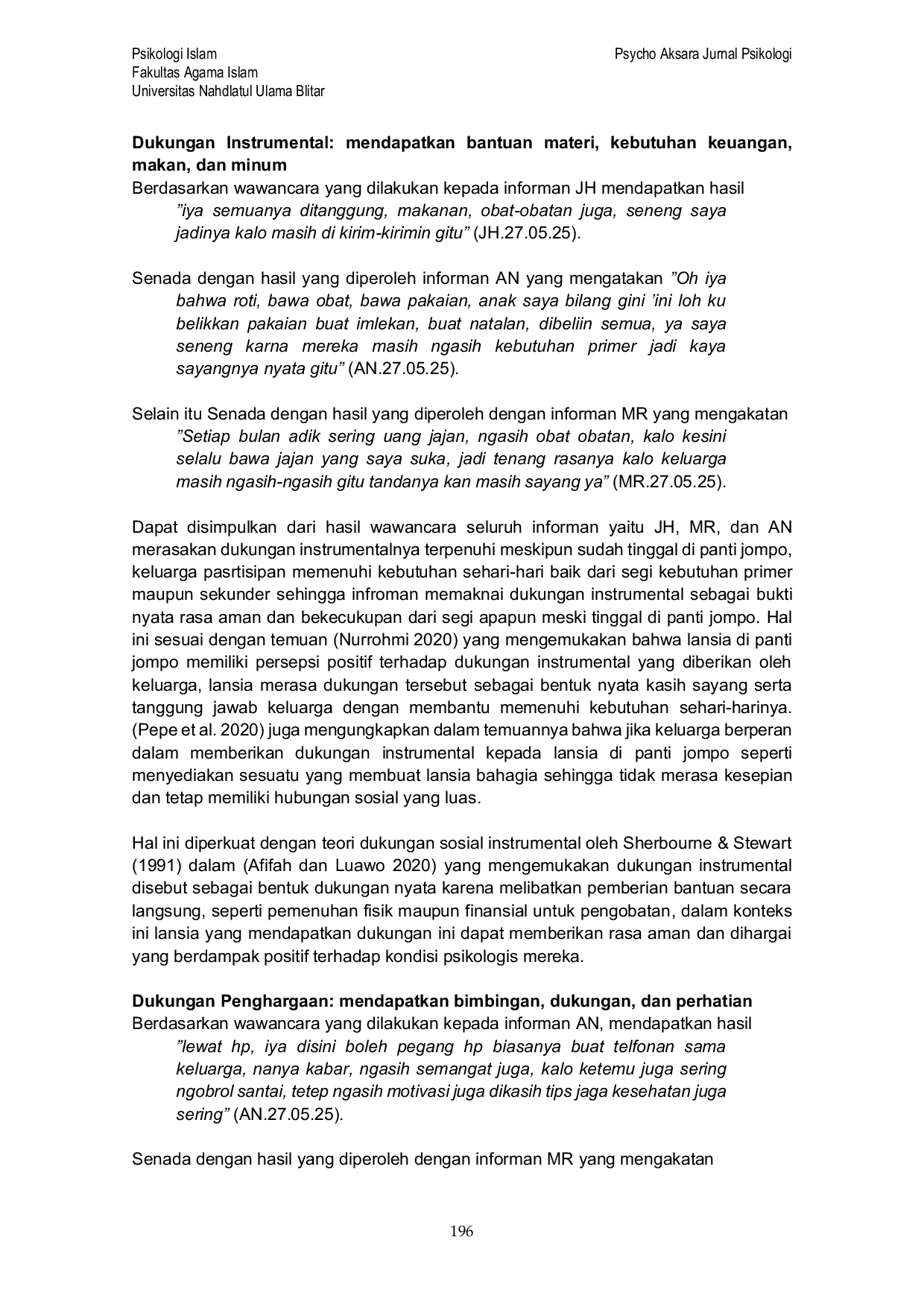 JURIS Reliationship Lansia Persepsi Lansia Terhadap Dukungan Keluarga Setelah Tinggal di Panti Werda Pengayoman