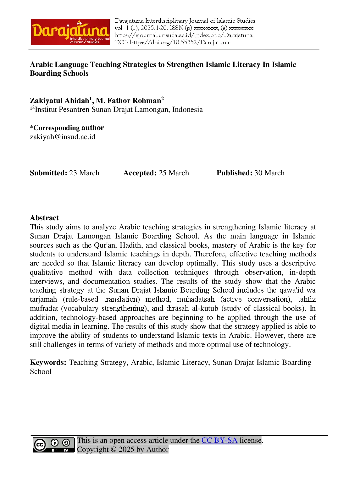 juris Arabic Language Teaching Strategies to Strengthen Islamic Literacy in Islamic Boarding Schools
