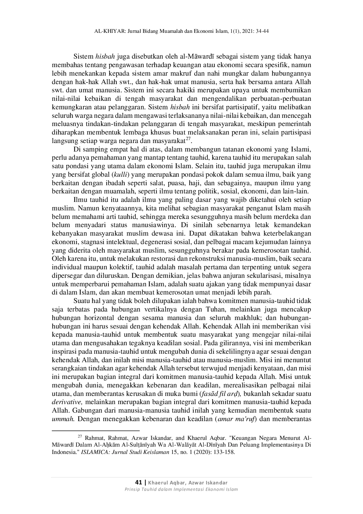 JURIS Prinsip Tauhid dalam Implementasi Ekonomi Islam The Tawhid Principle in Islamic Economics Implementation