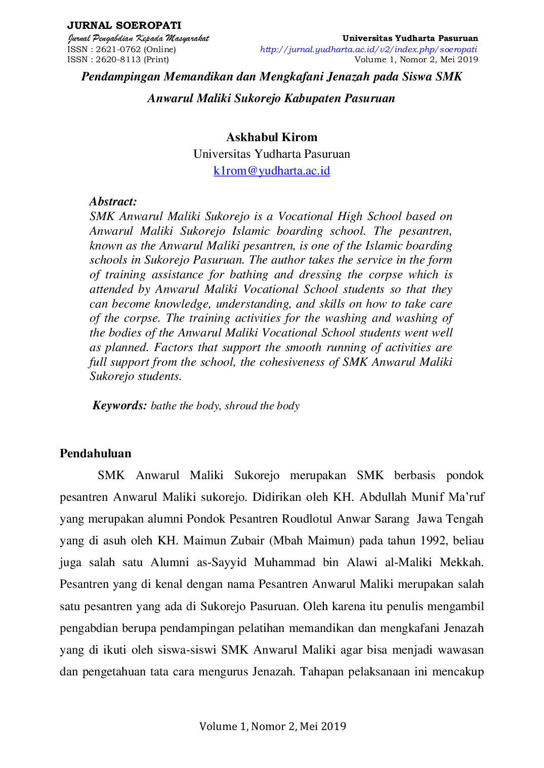 JURIS Pendampingan Memandikan dan Mengkafani Jenazah pada Siswa SMK Anwarul Maliki Sukorejo Kabupaten Pasuruan