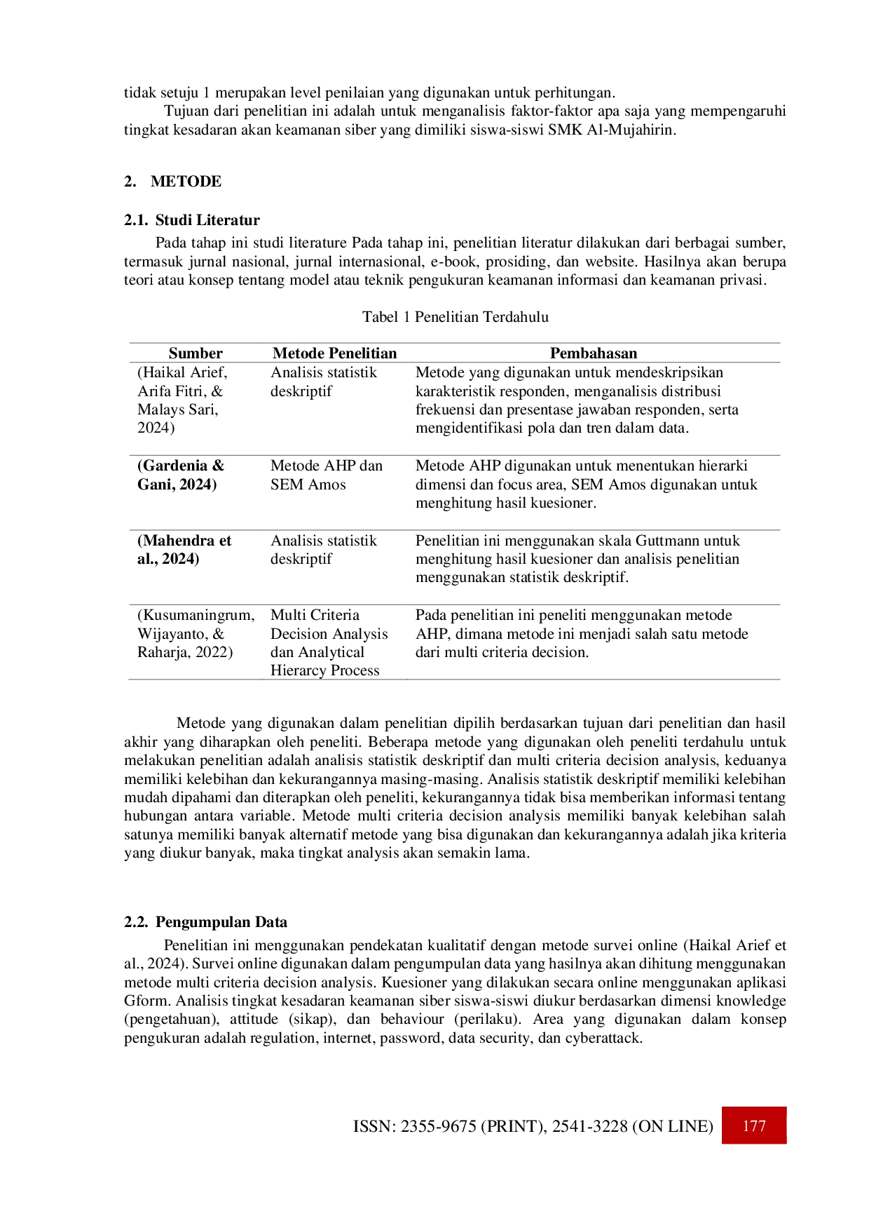 JURIS Penerapan Metode Multiple Criteria Decision Analysis pada Analisis Keamanan Siber Siswa siswi SMK Al Mujahirin