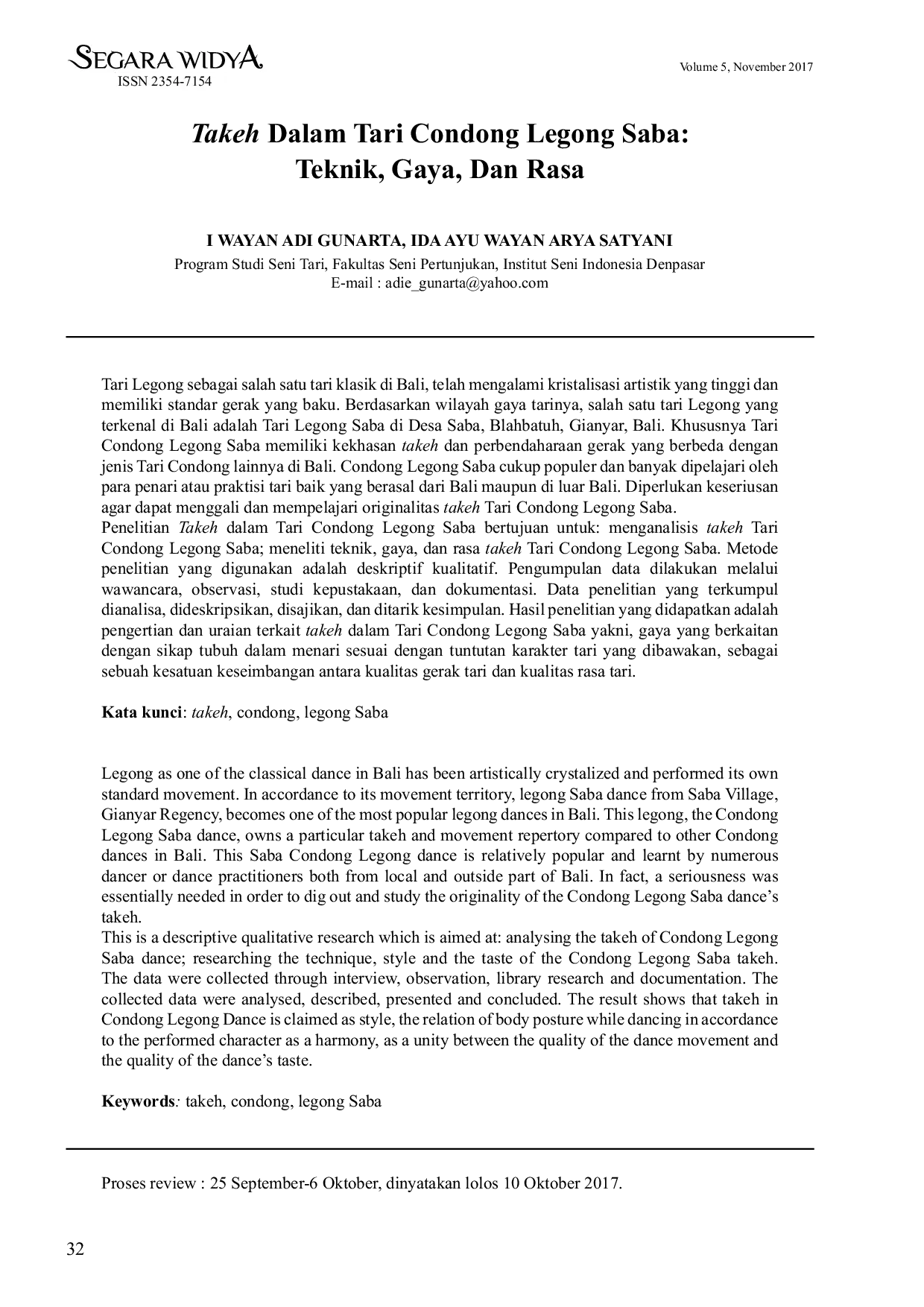 JURIS Takeh Dalam Tari Condong Legong Saba Teknik Gaya Dan Rasa