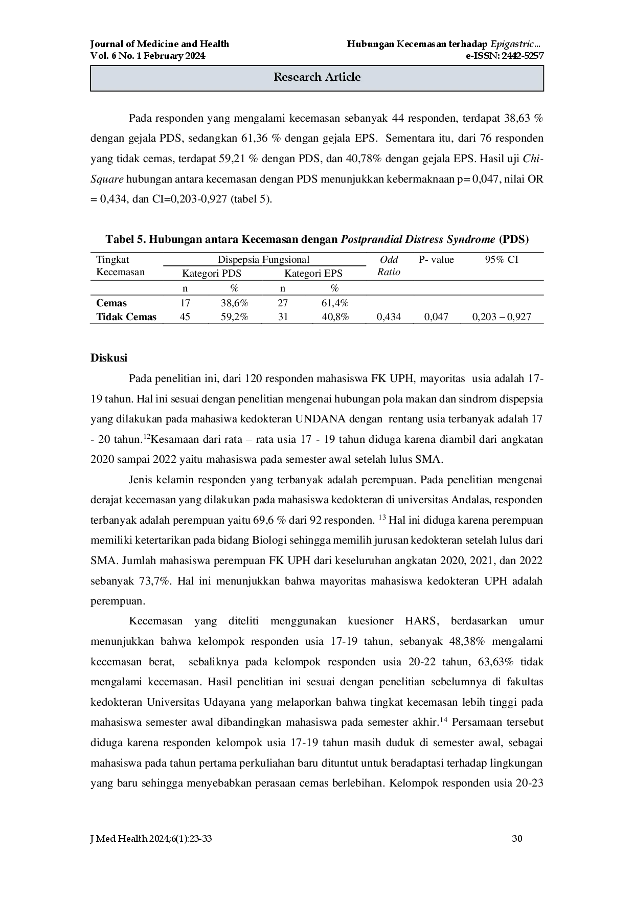 juris Hubungan Kecemasan terhadap Epigastric Pain Syndrome dan Postprandial Distress Syndrome pada Mahasiswa Fakultas Kedokteran Universitas Pelita Harapan