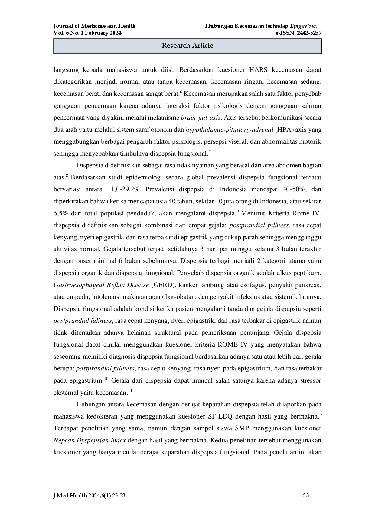 juris Hubungan Kecemasan terhadap Epigastric Pain Syndrome dan Postprandial Distress Syndrome pada Mahasiswa Fakultas Kedokteran Universitas Pelita Harapan