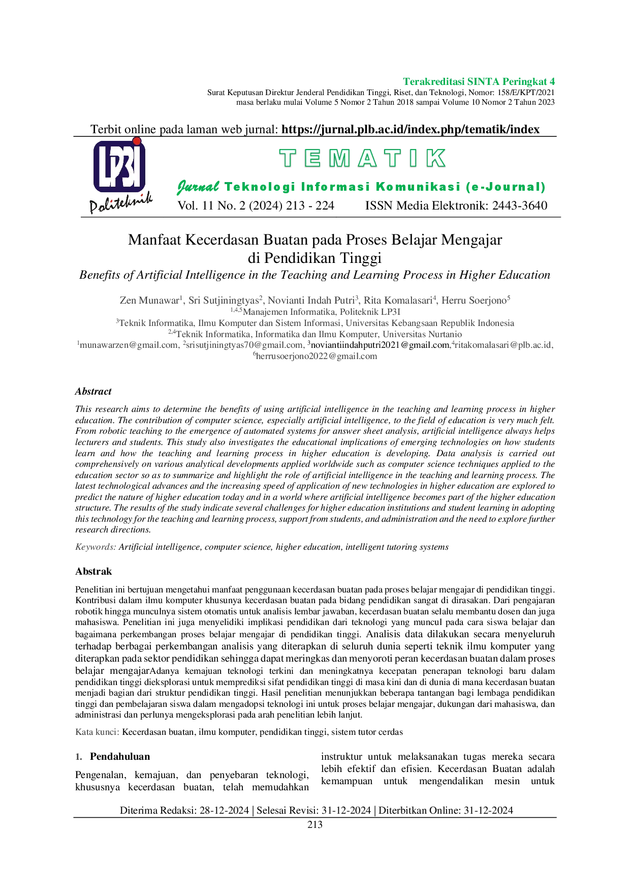 juris Manfaat Kecerdasan Buatan pada Proses Belajar Mengajar di Pendidikan Tinggi