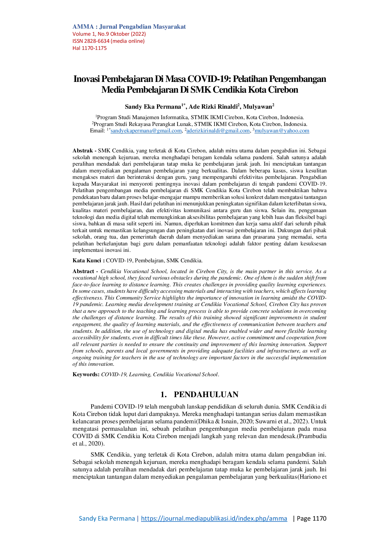 JURIS Inovasi Pembelajaran Di Masa COVID 19 Pelatihan Pengembangan Media Pembelajaran Di SMK Cendikia Kota Cirebon