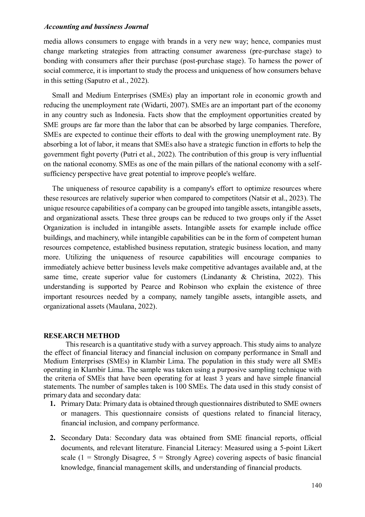JURIS Effect of Financial Literacy and Financial Inclusion on Business Operation Study Case SMES di Klambir Lima