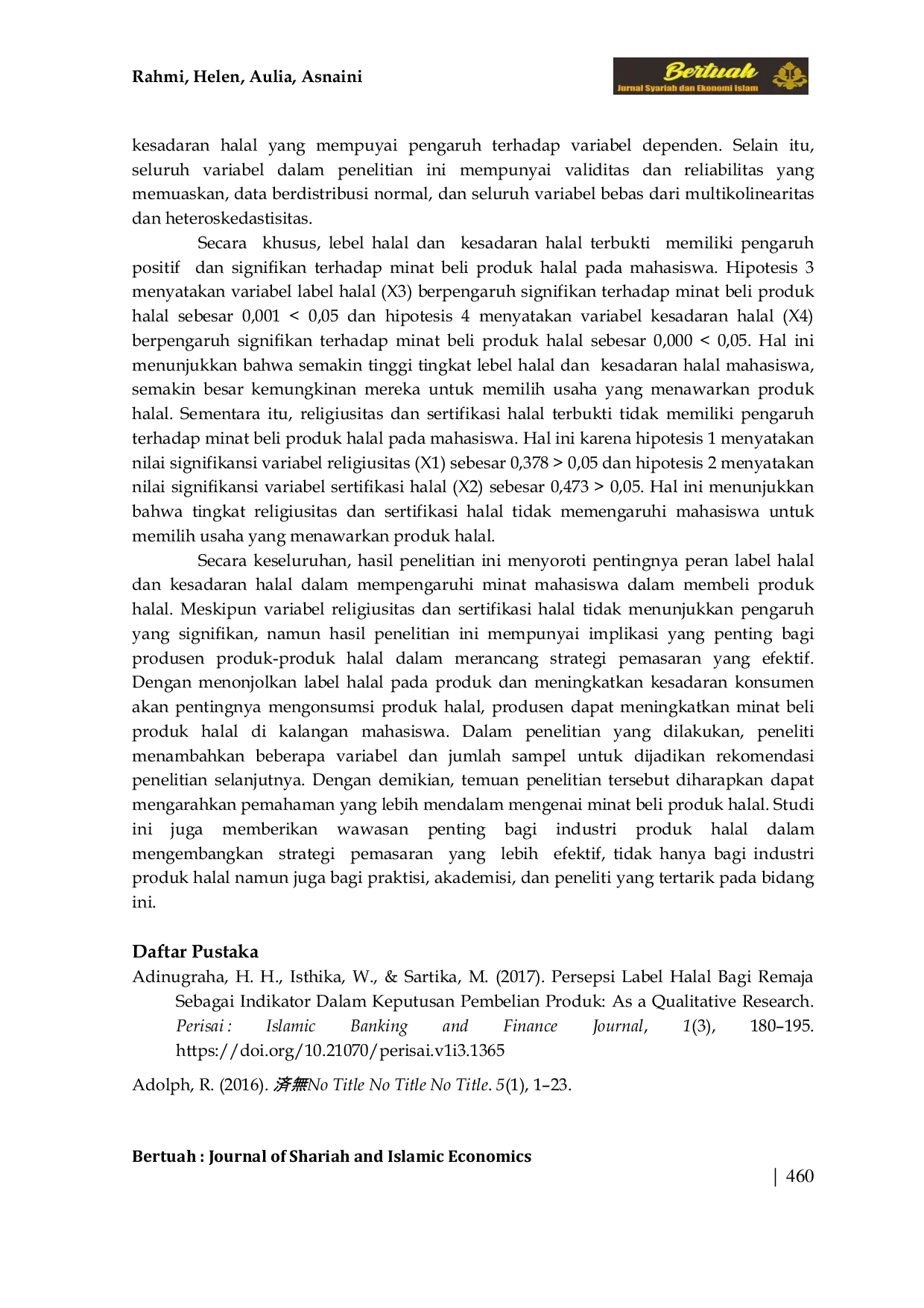 JURIS Pengaruh Religiusitas Sertifikasi Halal Label Halal dan Kesadaran Halal Terhadap Minat Beli Produk Halal pada Mahasiswa