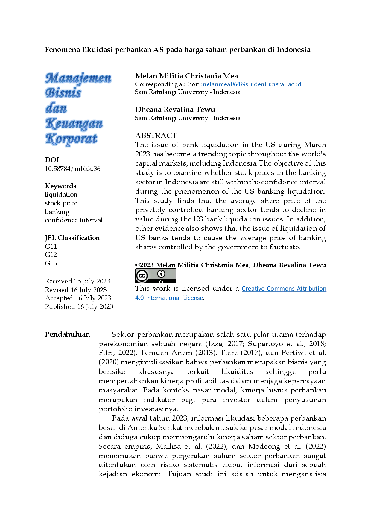 juris Fenomena Likuidasi Perbankan AS Pada Harga Saham Perbankan Di Indonesia