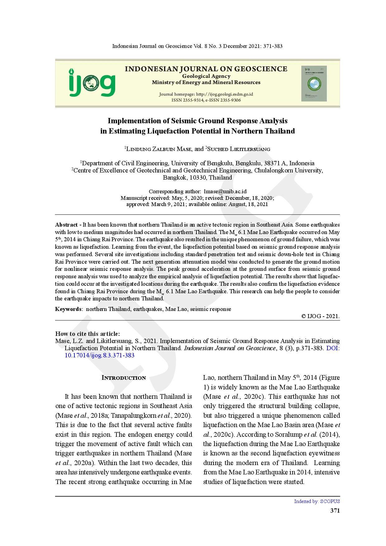 juris Implementation of Seismic Ground Response Analysis in Estimating Liquefaction Potential in Northern Thailand