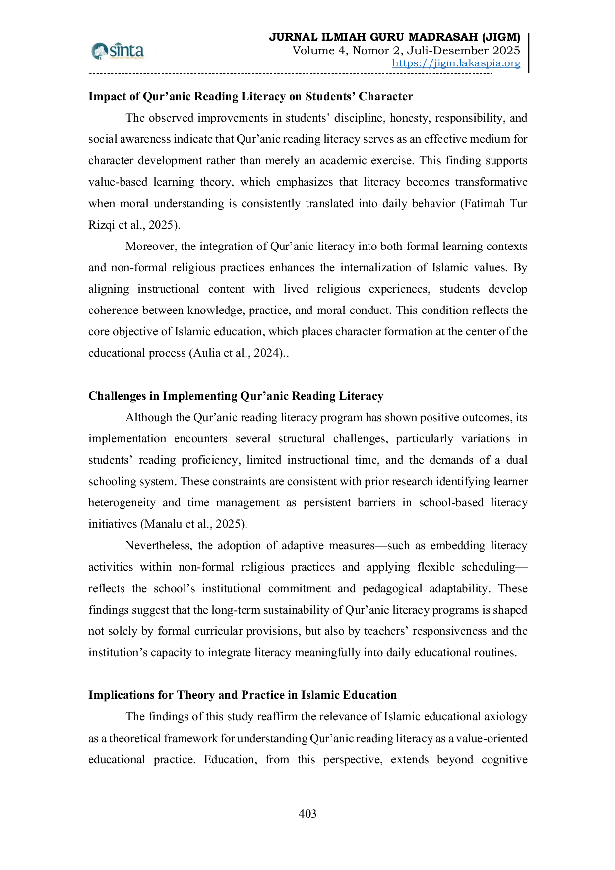 JURIS The Axiology of Islamic Education in the Habitual Literacy of Qur anic Reading at SMP Nurul HAQ Klaten