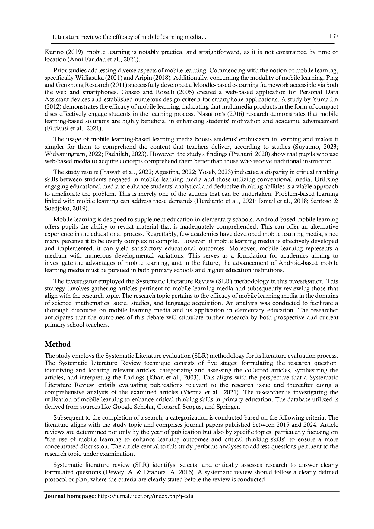 JURIS Literature review the efficacy of mobile learning media in enhancing critical thinking skills among elementary school students