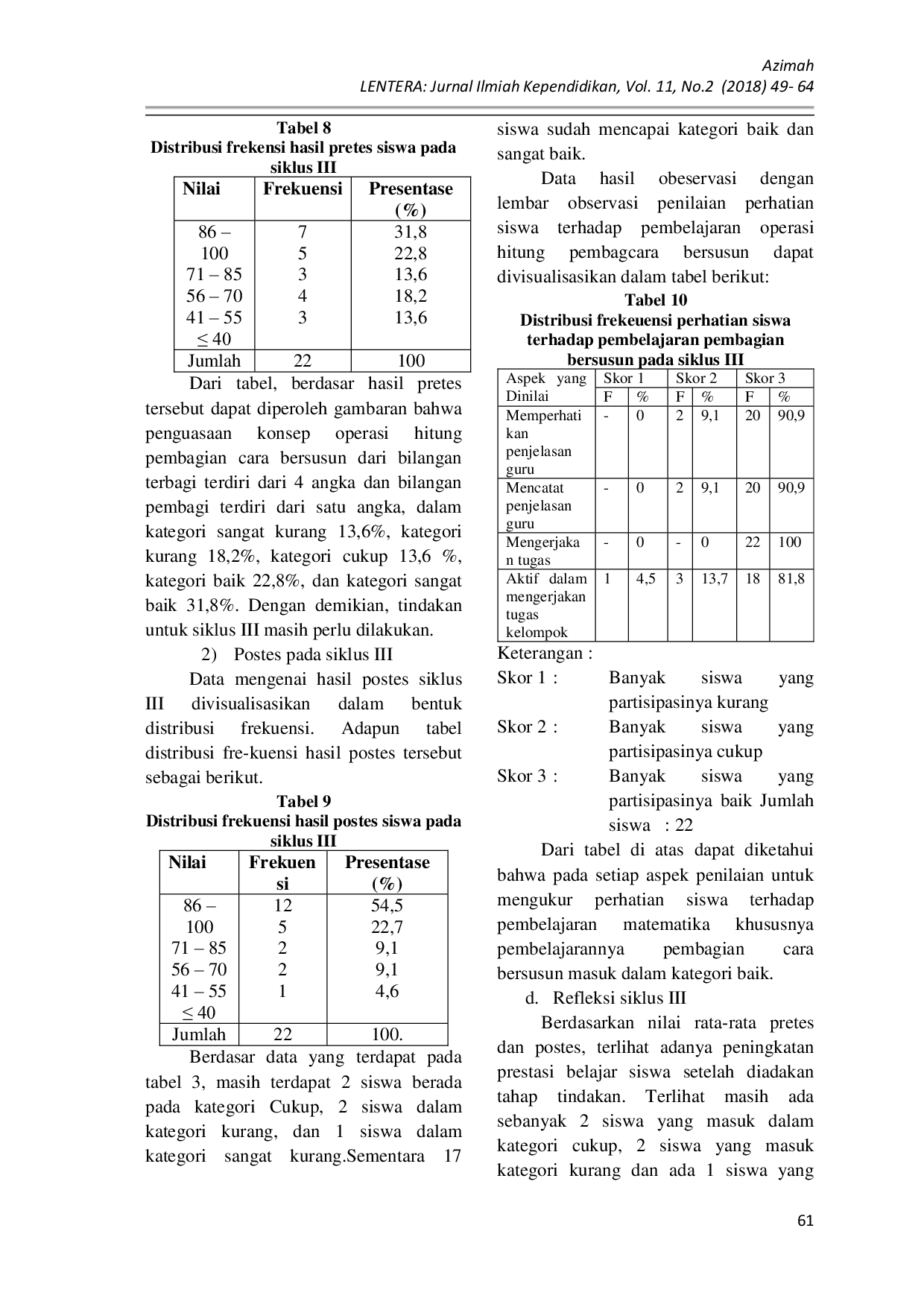 JURIS Penggunaan Alat Peraga Tabel Perkalian 2 9 dalam Meningkatkan Keberhasilan Belajar Siswa Kelas III SDN 4 Kotakarang