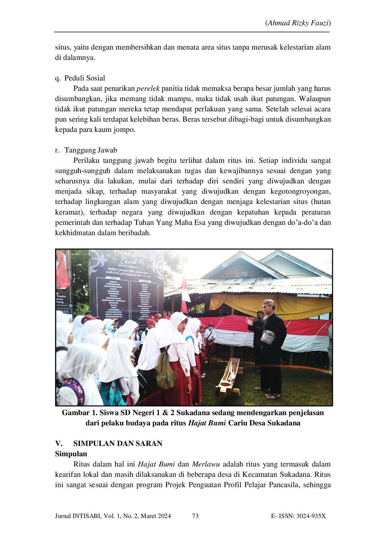 JURIS Implementasi Nilai Pendidikan Karakter Pada Siswa Sekolah Dasar Dalam Ritus Hajat Bumi Dan Merlawu Di Kecamatan Sukadana