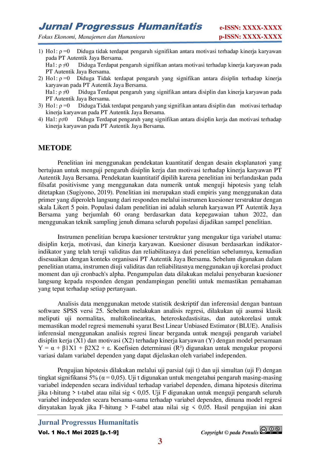 JURIS Pengaruh Disiplin dan Motivasi terhadap Kinerja Karyawan pada PT Autentik Jaya Bersama Tangerang