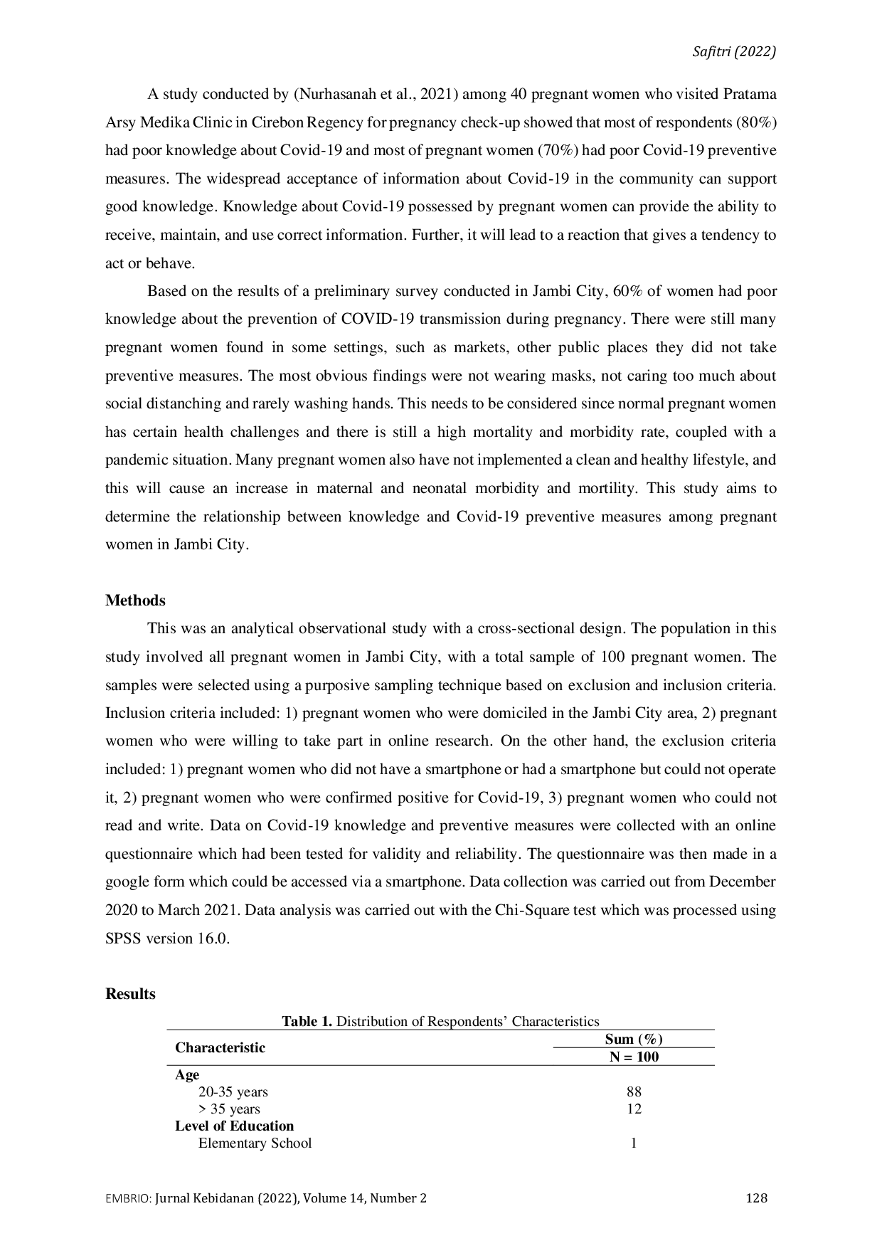 JURIS Relationship Between Knowledge and Covid 19 Preventive Measures Among Pregnant Women