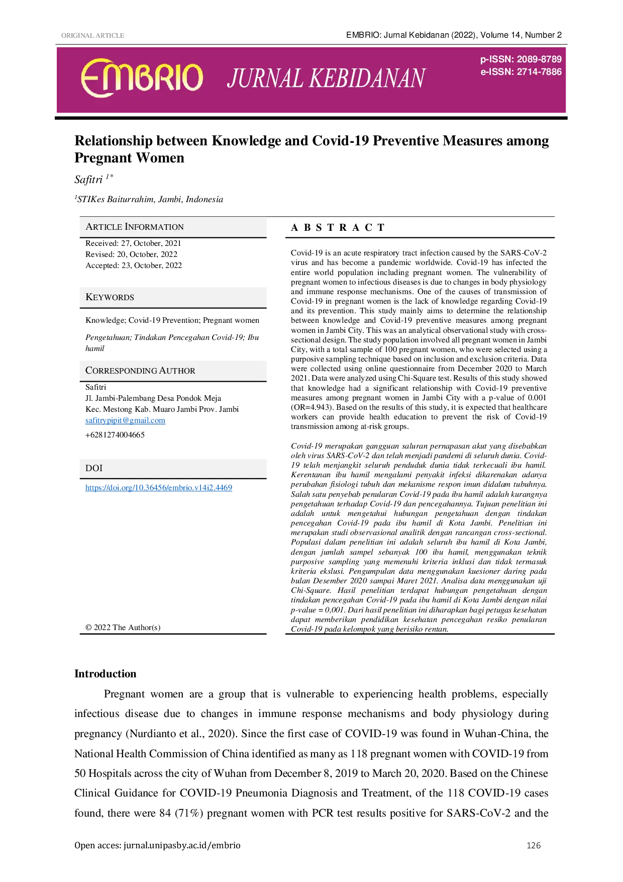 JURIS Relationship Between Knowledge and Covid 19 Preventive Measures Among Pregnant Women