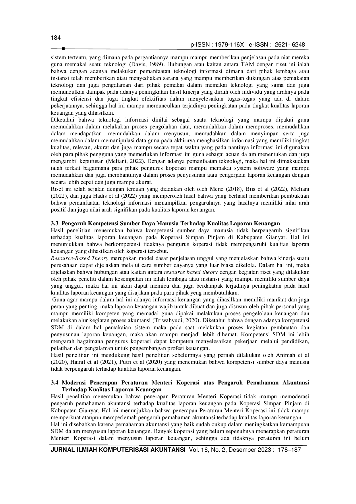 JURIS Determinan Kualitas Laporan Keuangan dengan Moderasi Permenkop UKM 13 Tahun 2015