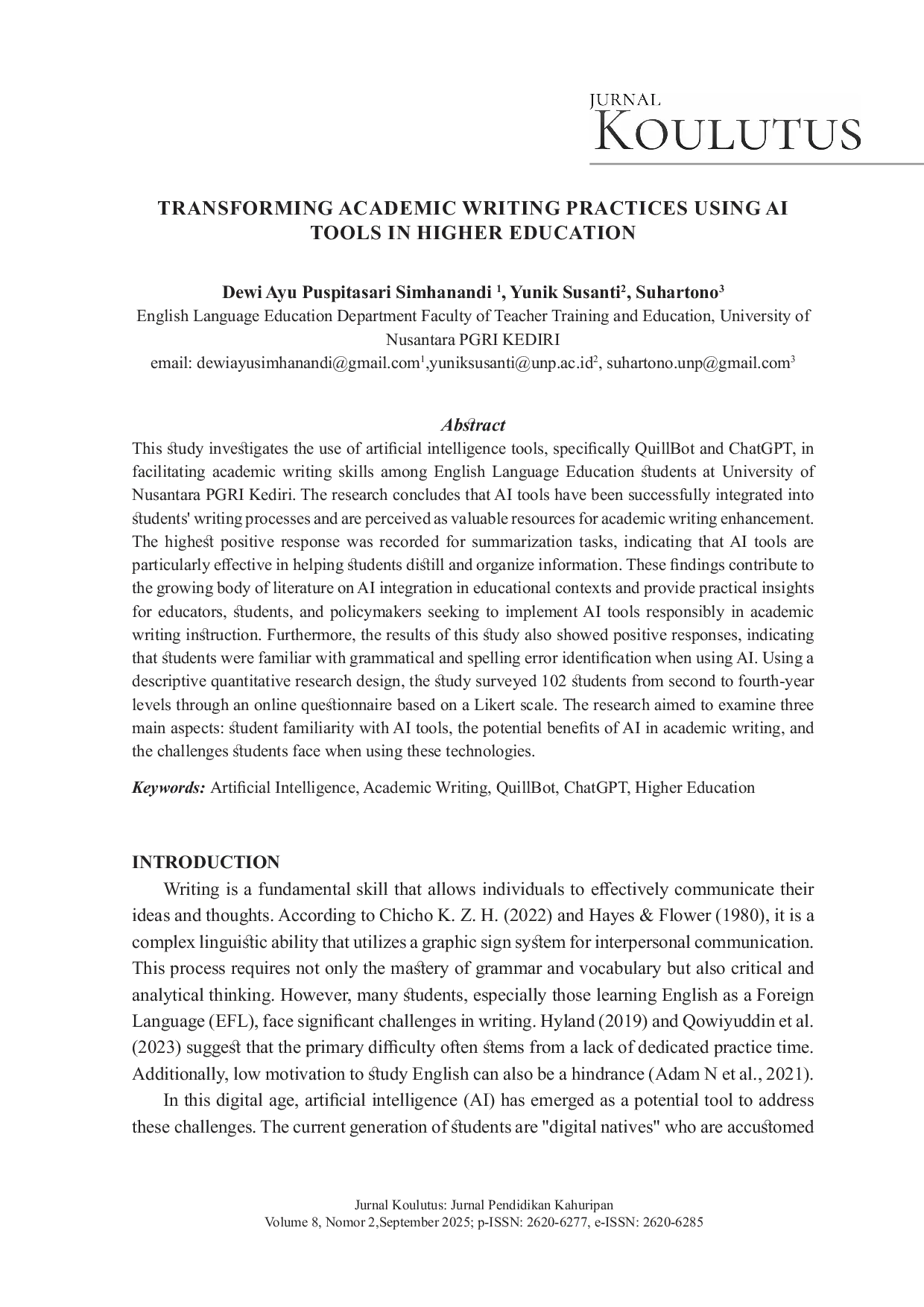 JURIS Transforming Academic Writing Practices Using AI Tools in Higher Education