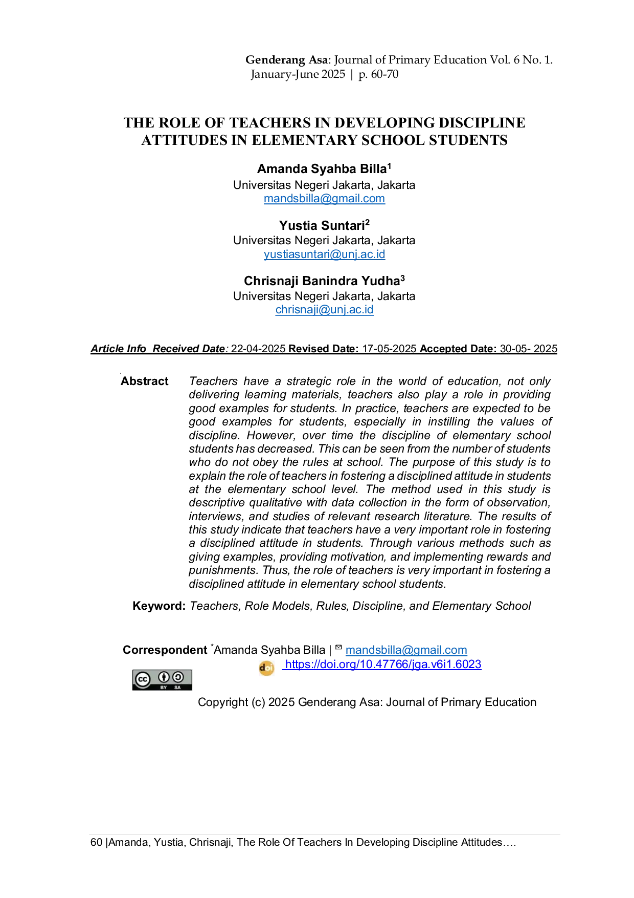 JURIS The Role Of Teachers In Developing Discipline Attitudes In Elementary School Students