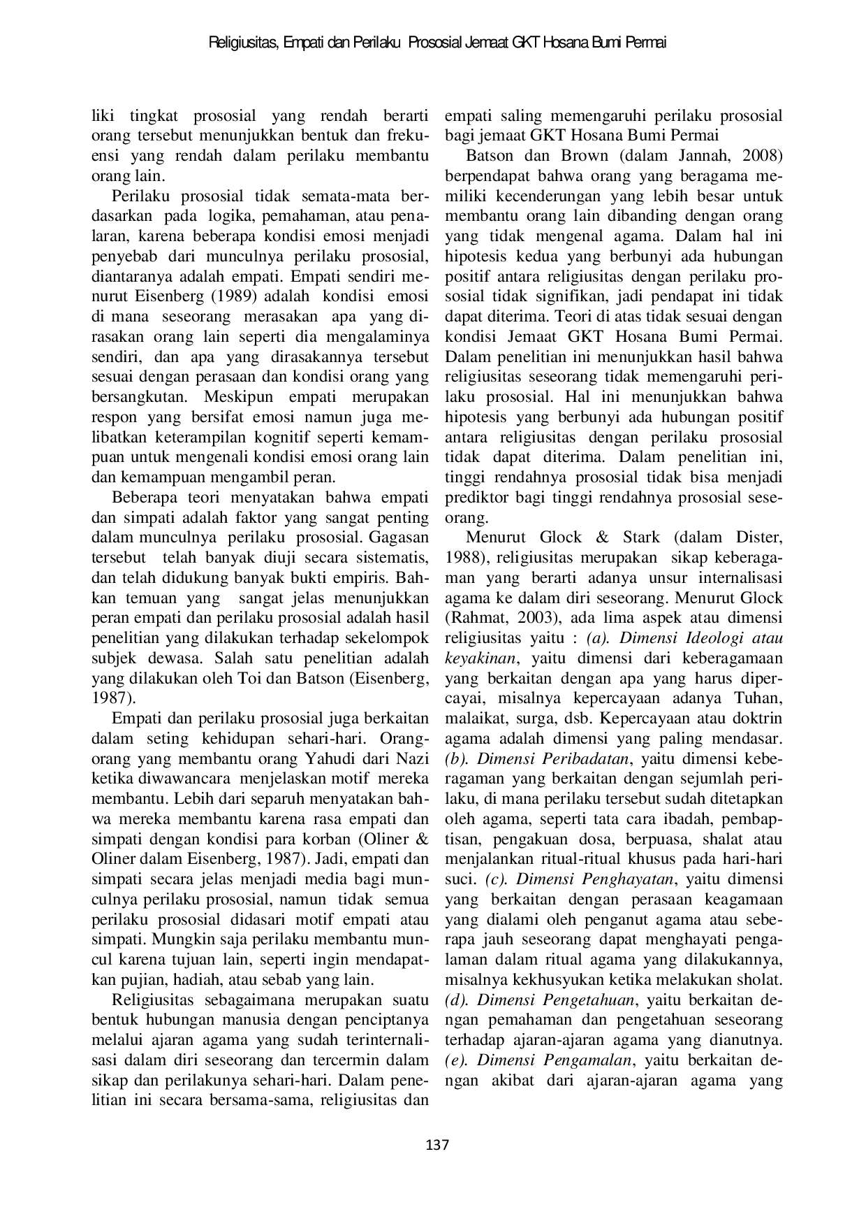 JURIS Religiusitas Empati dan Perilaku Prososial Jemaat GKT Hosana Bumi Permai