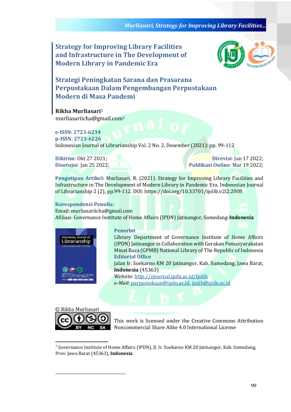 JURIS Strategy for Improving Library Facilities and Infrastructure in The Development of Modern Library in Pandemic Era