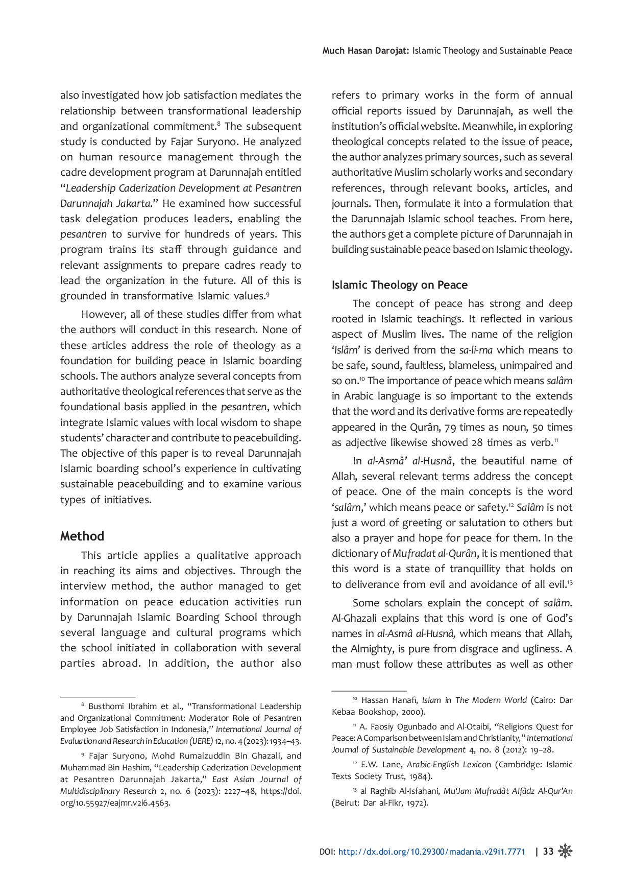 JURIS Islamic Theology and Sustainable Peace The case of Darunnajah Islamic Boarding School