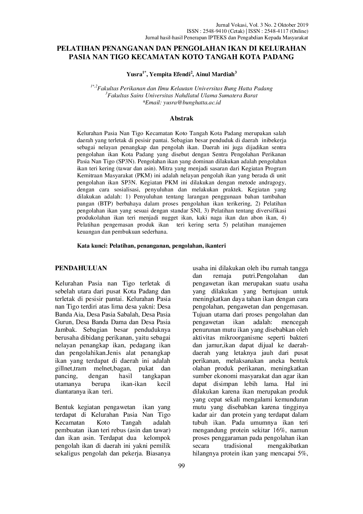 JURIS Pelatihan Penanganan Dan Pengolahan Ikan Di Kelurahan Pasia Nan Tigo Kecamatan Koto Tangah Kota Padang