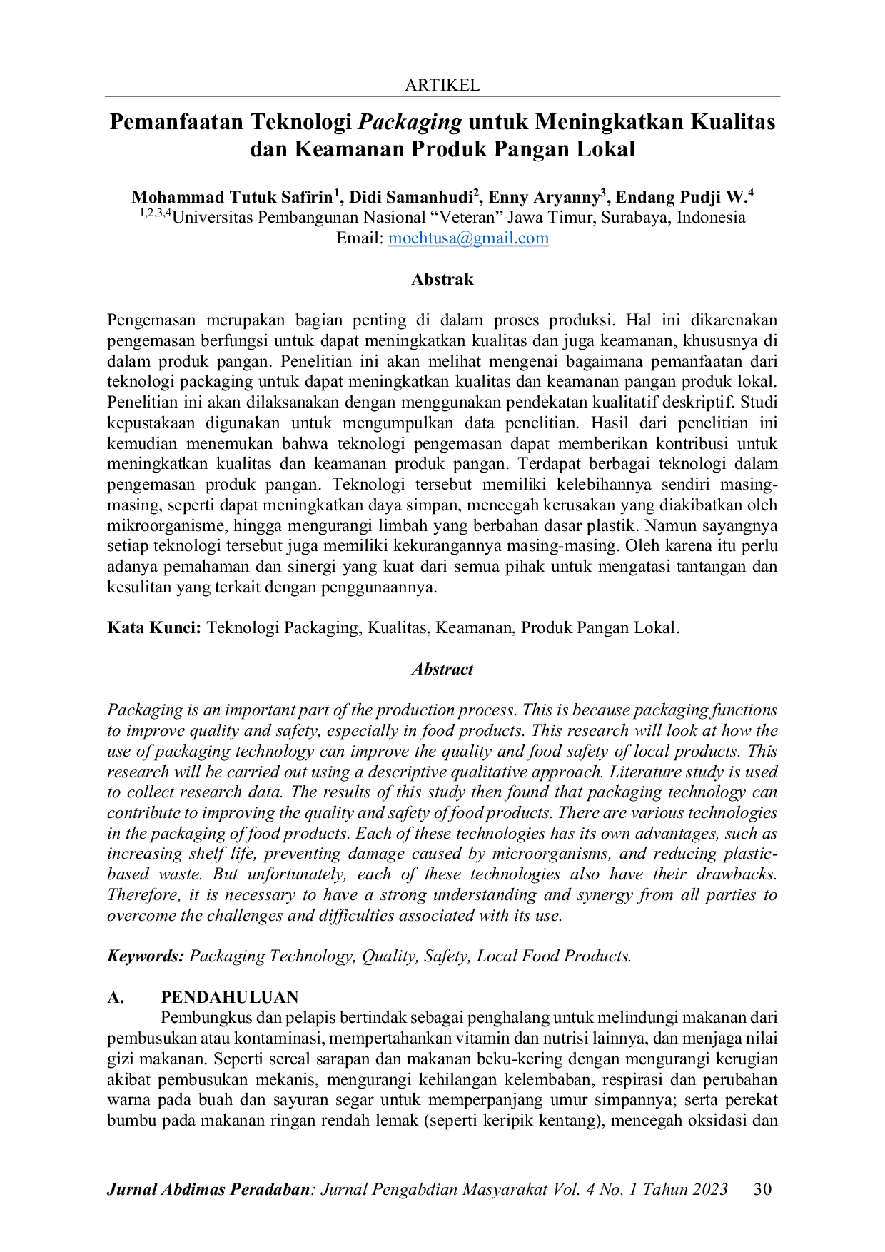 JURIS Pemanfaatan Teknologi Packaging untuk Meningkatkan Kualitas dan Keamanan Produk Pangan Lokal