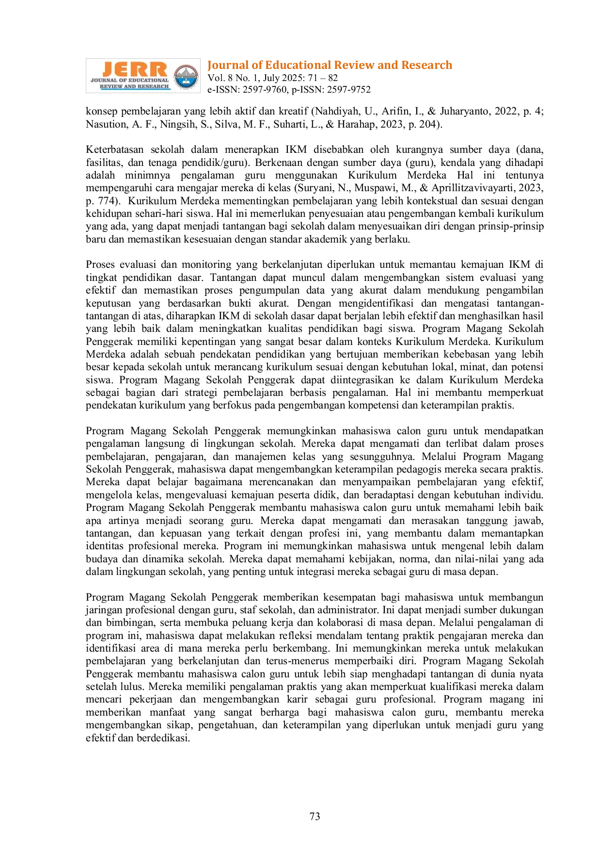 JURIS Keterlaksanaan Program Magang Sekolah Penggerak dalam Rangka Implementasi Kurikulum Merdeka di Sekolah Dasar