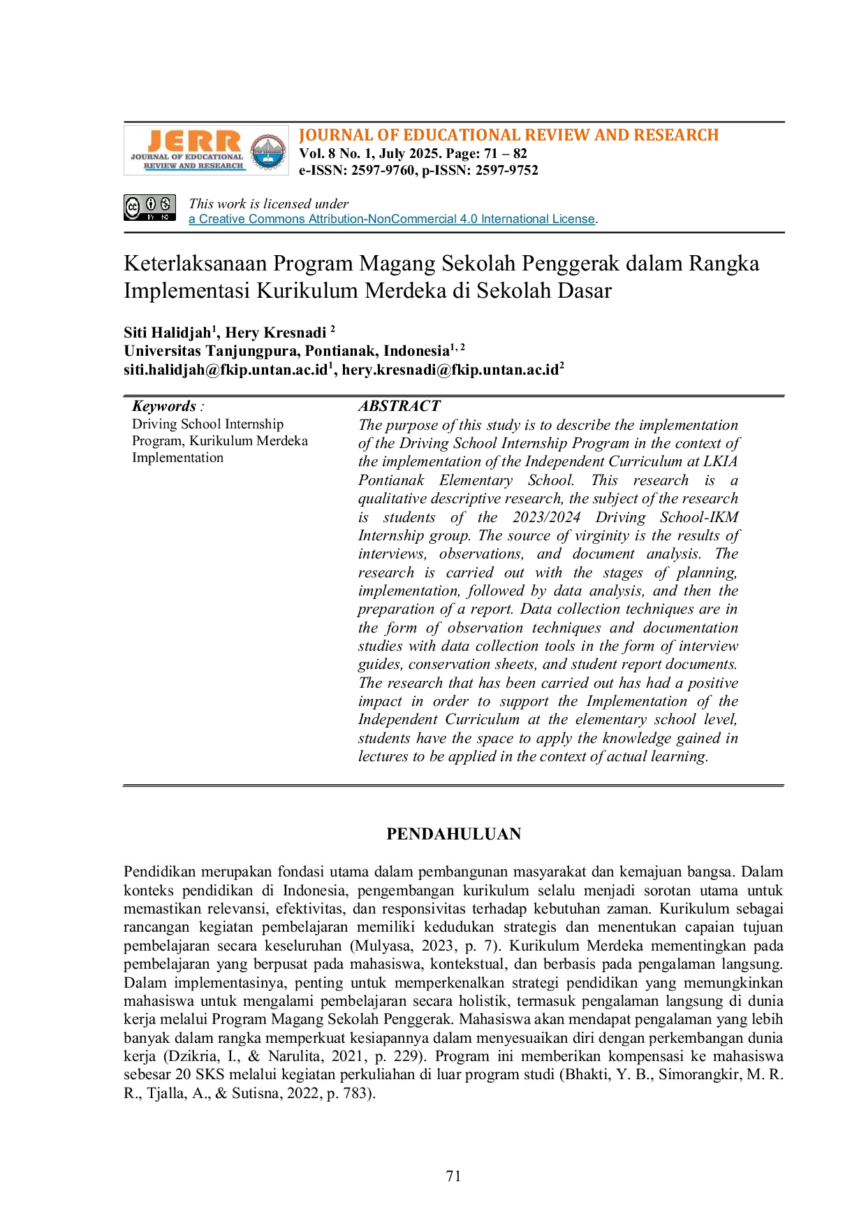 JURIS Keterlaksanaan Program Magang Sekolah Penggerak dalam Rangka Implementasi Kurikulum Merdeka di Sekolah Dasar