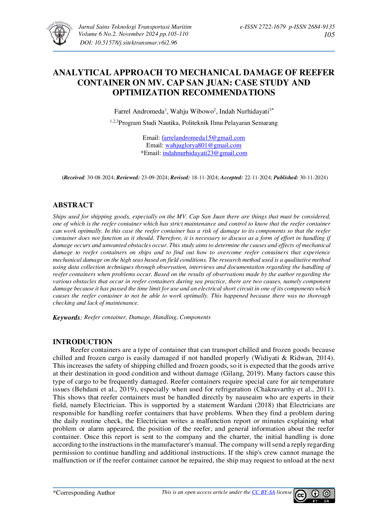 JURIS Analytical Approach To Mechanical Damage Of Reefer Container On MV Cap San Juan Case Study And Optimization Recommendations