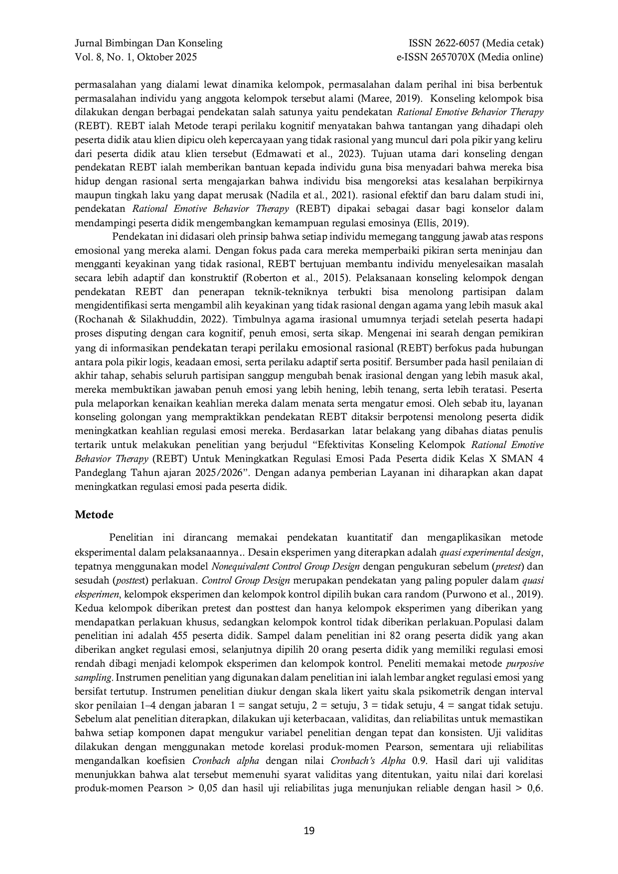 JURIS Efektivitas Konseling Kelompok Dengan Pendekatan Rational Emotive Behavior Therapy Untuk Meningkatkan Regulasi Emosi
