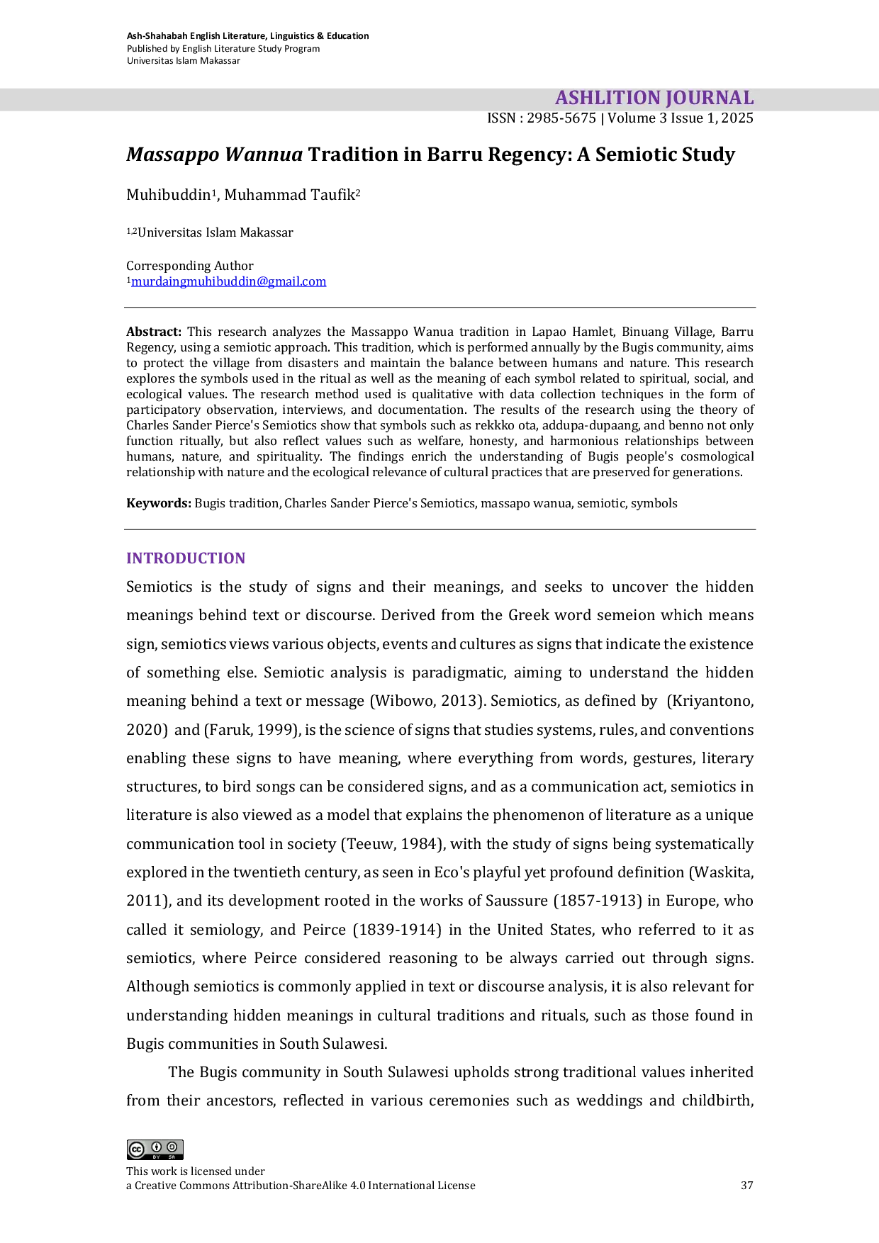 JURIS Massappo Wannua Tradition in Barru Regency A Semiotic Study