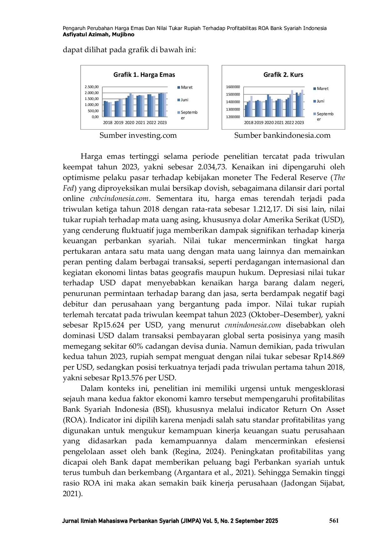 JURIS Pengaruh Perubahan Harga Emas Dan Nilai Tukar Rupiah Terhadap Profitabilitas ROA Bank Syariah Indonesia